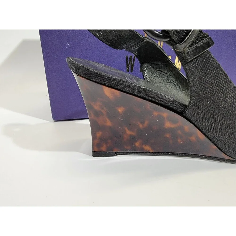 Stuart Weitzman 10 Beltitout Black Linen Slingback High Heels Pumps Designer EUC